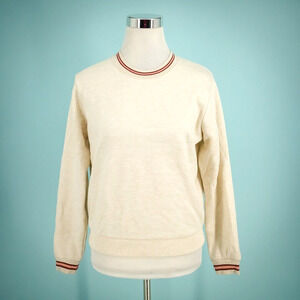 Marine Layer Size Small S Ivory Stripe Trim Crew Neck Long Sleeve Sweatshirt